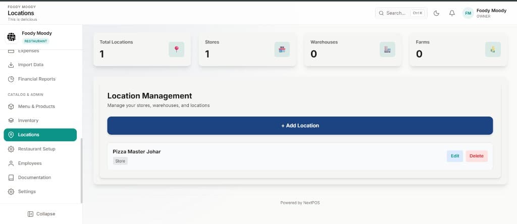 Locations — Manage stores, warehouses, and branches from one place