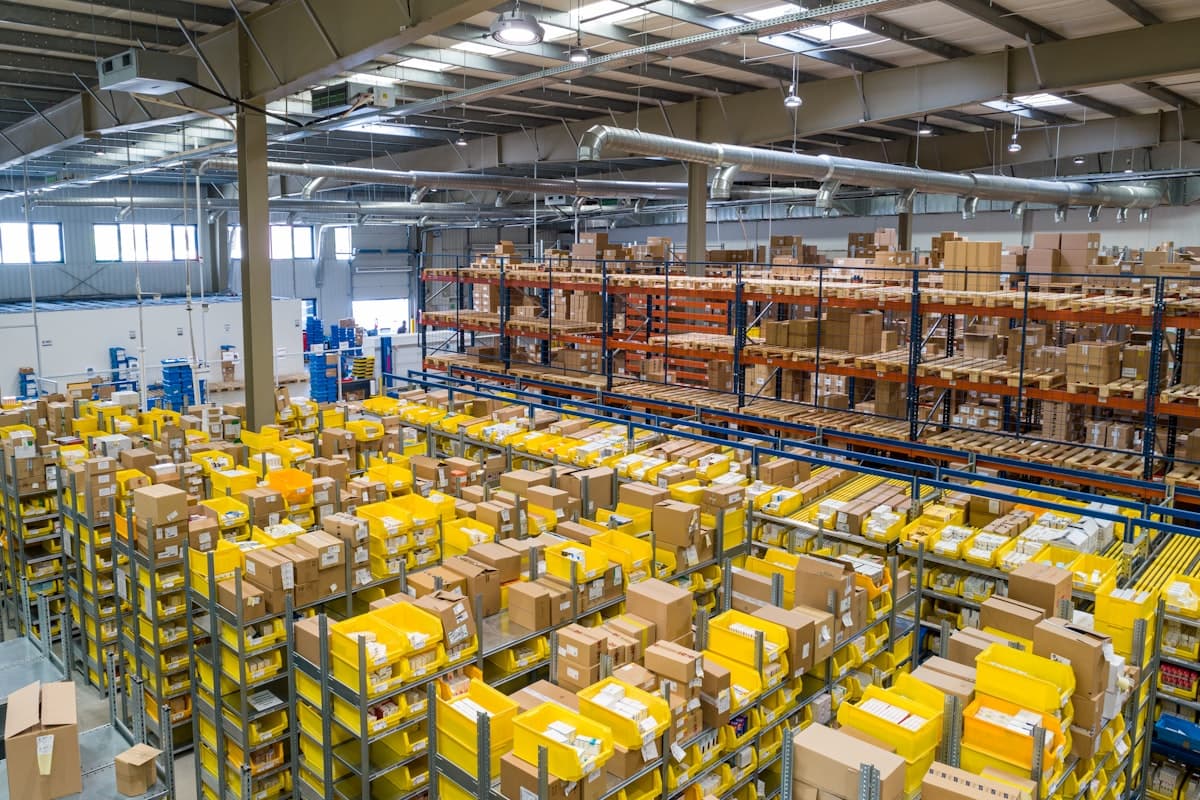 Warehouse with inventory shelving
